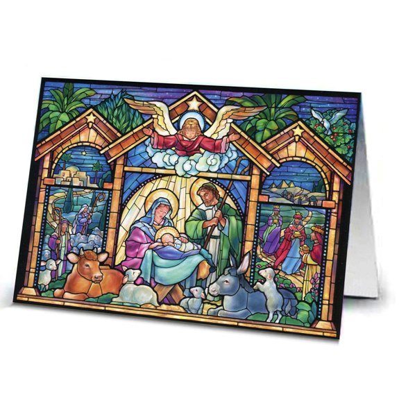 Stained Glass Nativity Christmas Cards (Box of 15)