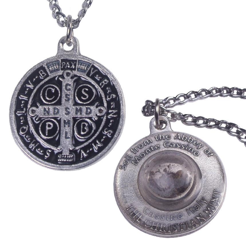 St. Benedict Medal with Monte Cassino Soil & Chain