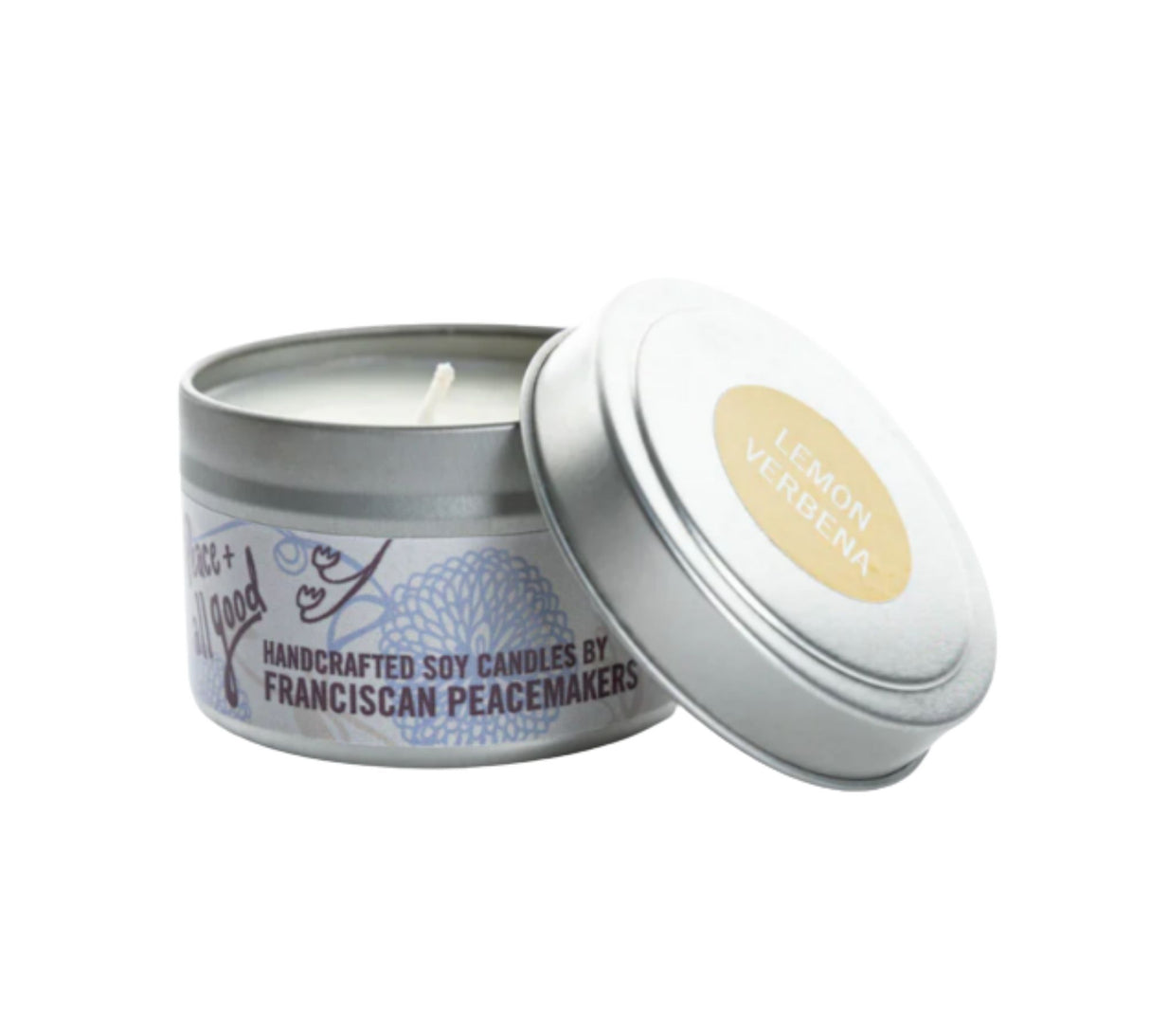 Peace & All Good Lemon Verbena Candle (round tin)